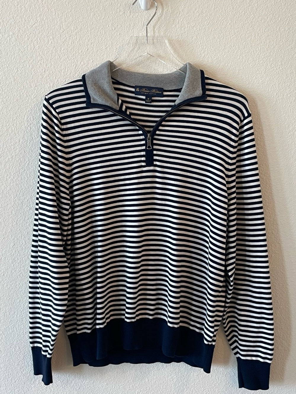 Brooks Brothers Striped Quarter-Zip Pullover Supima Cotton Navy & White M
